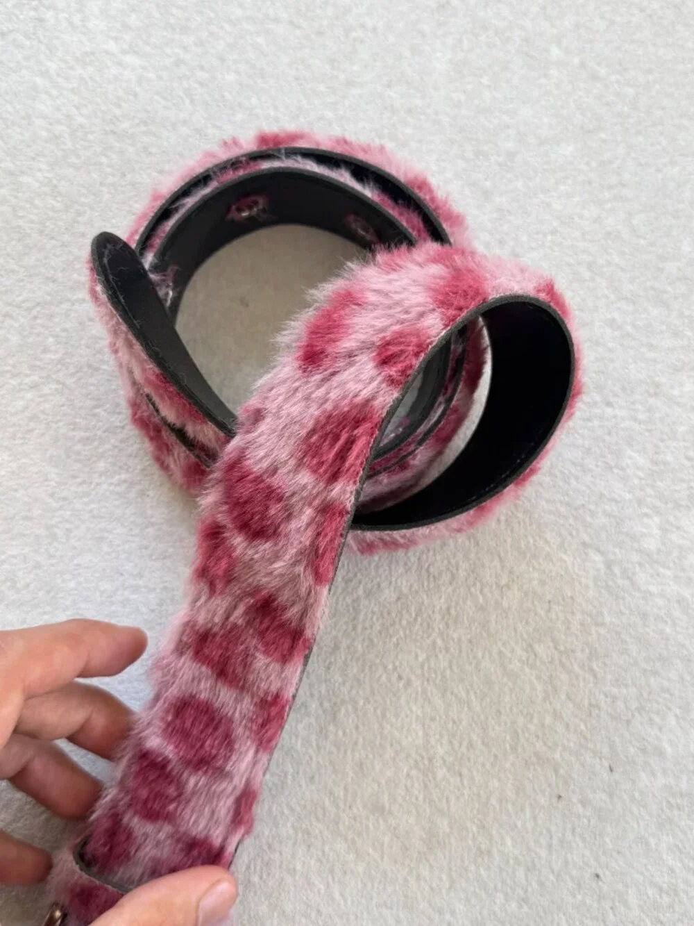 Pink Leopard Print Plush Faux Fur Belt
